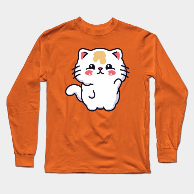 Cute cat valentine day gift Long Sleeve T-Shirt by Kawaii Bomb